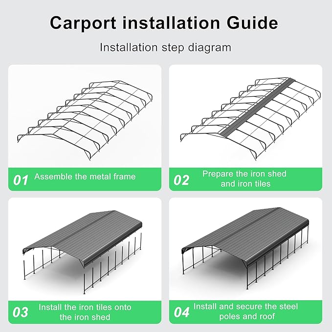 20x40 Heavy-Duty Metal Carport, Galvanized Steel Shelter for Pickup Trucks, Boats, Cars & Tractors, All Weather Protection Outdoor Vehicle Cover
