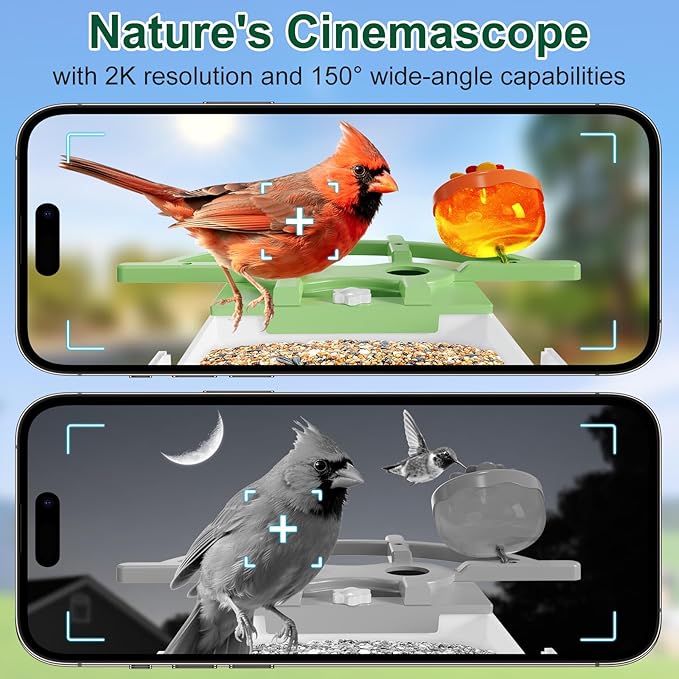 Smart Bird Feeder with Camera, AI Identify & Auto Capture, 2K HD Live Video Bird House with Camera, Instant Arrival Alerts, Cloud Storage Videos, Ideal Gift for Bird Lovers