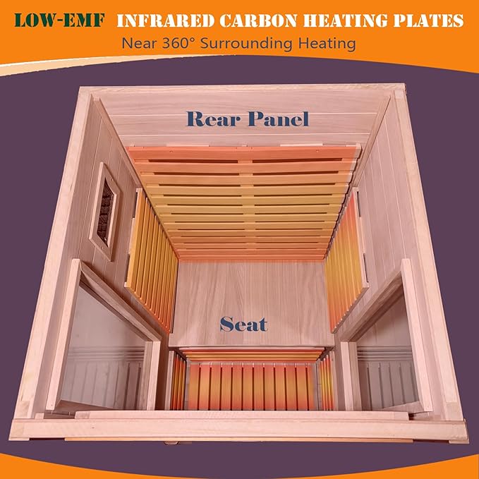 Far Infrared Saunas for Home, 1 Person Sauna Indoor Okoume Wood 1170W Low Emf Dry Sauna Room with Bluetooth Audio, 7 Heaters Panels and Tempered Glass Door (Red, 31.5" * 31.5" * 63.3")