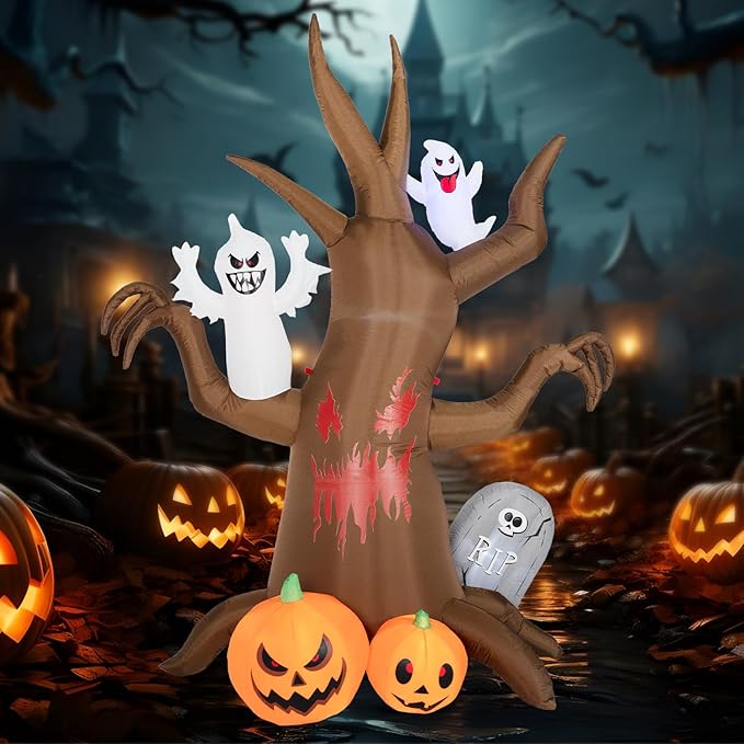 8FT Halloween Inflatable Scary Tree Decorations Outdoor,Halloween Blow Up Yard Decorations Built-in LED Lights,Party Decorations,Giant Haunted House Decor,for Garden/Lawn/Yard
