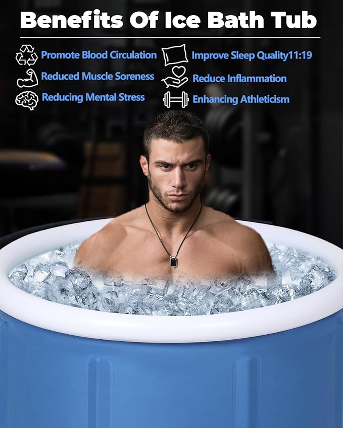 XL Ice Bath Tub for Athletes & Adults - 105 Gallons, Cold Plunge Tub with Cover, Inflatable Ice Bath Barrel for Indoor Outdoor - Blue