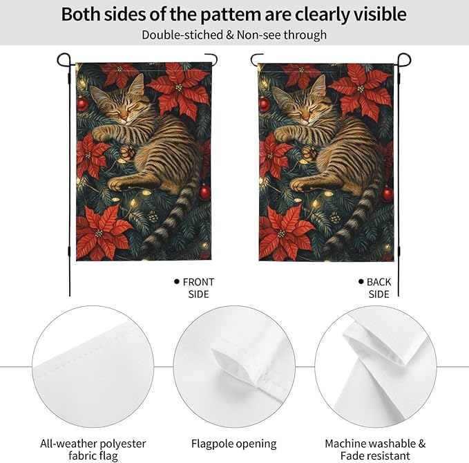 Christmas Cat Garden Flag Vertical Double Sided Outdoor Yard Flags 12.5x18 Inch Burlap Banners Vertical Double Sided for Outdoor Decor Lawn