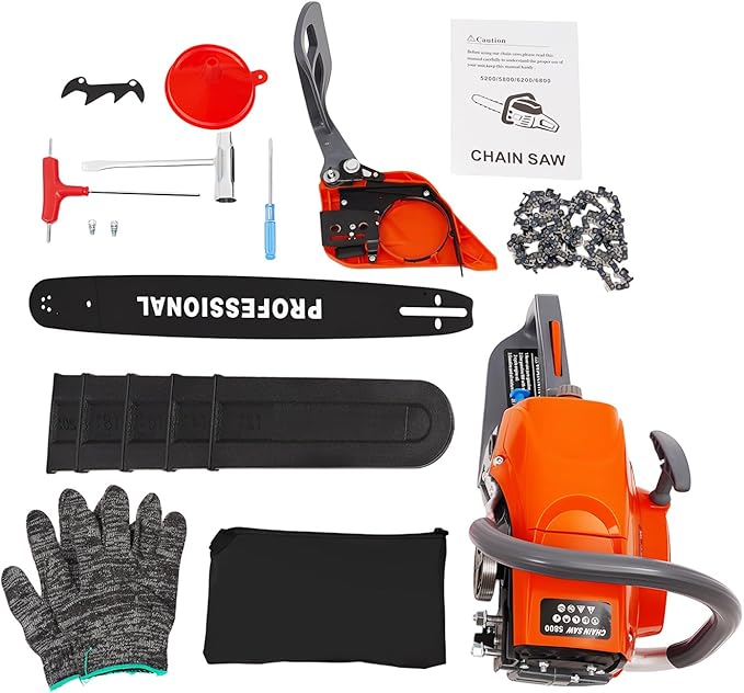 Gas Chainsaw, 2Stroke/4Stroke Gasoline Chainsaw Power Chain Saws Handheld Cordless Petrol Chainsaws For Wood Cutting Forest Felling Tree Pruning Shrub Pruning (20In 2400W 58CC)