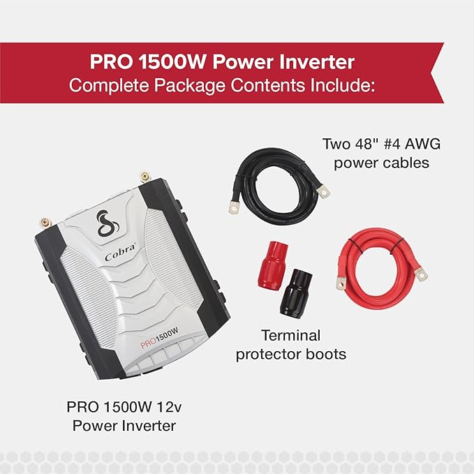 Cobra PRO 1500W Professional Grade Power Inverter, Portable – 1500-Watt Car Charger, 4 Grounded AC Outlets, 2 Fast Charge USB Ports and Remote Controller (CPIALCDG1) Compatible