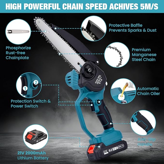 2-in-1 Electric Pole Saw, 6” & 8” Mini Chainsaw Cordless with Extension Pole & 2 x 21V Batteries, Tree Trimmer Tool for Branch Cutting & Pruning, Home & Garden & DIY