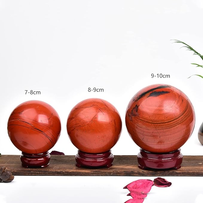 JIC Gem Red Healing Crystal Ball with Decoation Stand - Red Jasper Gemstone Sphere for Fengshui, Meditation & Energy Reiki (90-100mm)