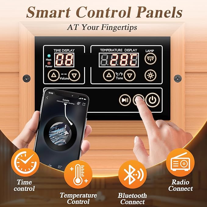 Upgraded 1 Person Sauna Infrared Sauna with Backrest, Hemlock Dry Sauna Indoor Wood Sauna for Home, 1062W 110V Red Light Far Infrared Sauna Low EMF with Integrated Speakers, Reading Lamp (Red)