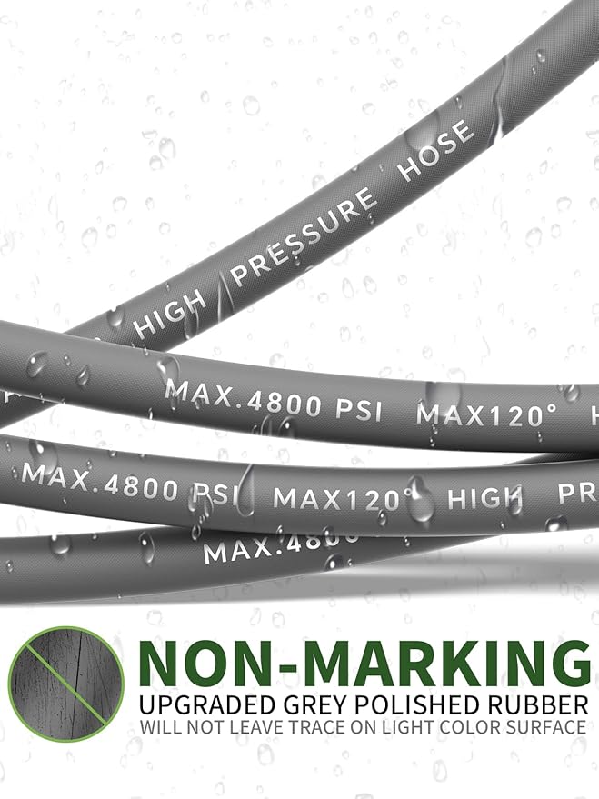 3/8" 4800PSI Pressure Washer Hose 100FT with Swivel Quick Connect for Cold/Hot Water Max 248°F, Kink Resistant Steel Wire Braided, Wear Resistant Power Washer Hose with M22 14mm Adapter