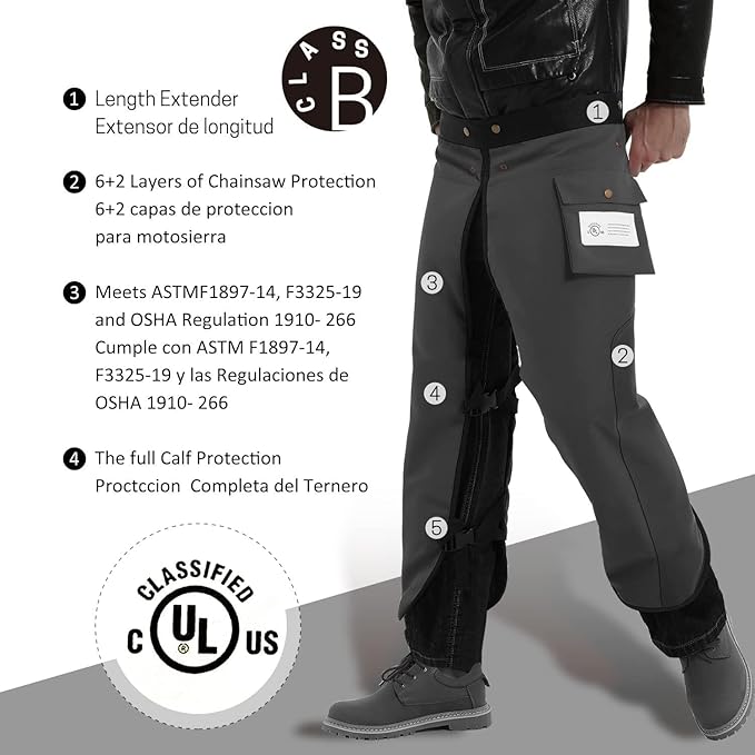 Chainsaw Chaps Apron Wrap 8-layer for Men/Women Loggers Forest Workers Protective Chain Saw Pants Adjustable