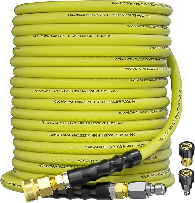 Pressure Washer Hose 75FT 3/8" for Cold and Hot Water 212°F, with Swivel Quick Connect, 4500PSI Kink Resistant Grade Steel Wire Braided, Power Washer Hose With 2pcs M22-14mm Adapter