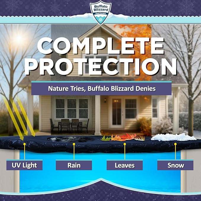 Buffalo Blizzard Deluxe 18 ft x 36 ft Rectangular Winter Pool Cover | Blue/Black | Closing Inground Swimming Pools | Easy to Install | Heavy Duty, Cold & UV Resistant | Shields from Seasonal Debris