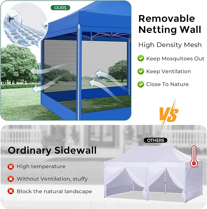 COBIZI 10x30 Heavy Duty Pop Up Canopy with 8 Mosquito Netting Wall, Easy Set Up Commercial Gazebo Party Tent, Outdoor Instant Screen Canopy for Backyard, Patio, Garden, Dark Blue