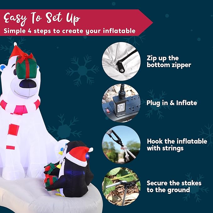 Joiedomi 6 FT Long Christmas Inflatable Decoration Polar Bear & Penguins with Build-in LEDs, Blow Up Inflatable for Christmas Party Indoor, Outdoor, Yard, Garden, Lawn Décor, Holiday Season Decoration