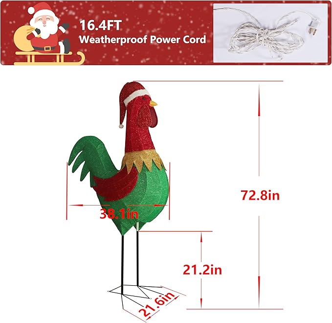 VEIKOU 6FT Christmas Decorations Outside Rooster, Outdoor 3D Light-up Chicken Hen Roster Christmas Decorations Outdoor for Yard Xmas Lawn Porch Holiday