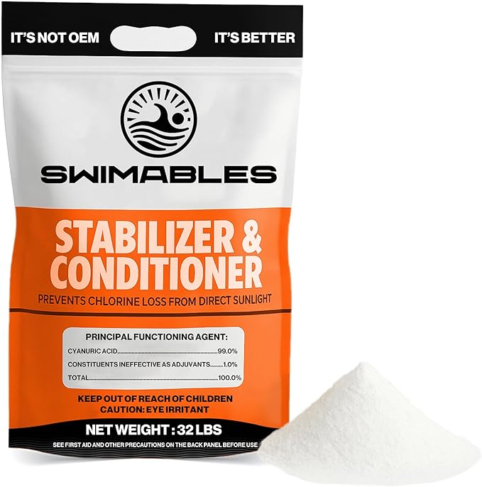 Swimables 32-Pounds Premium Pool Stabilizer & Conditioner, Max Strength Cyanuric Acid for Pools, Spa & Salt Water – Reduces Chlorine Loss, Ideal for Swimming & Hot Tubs