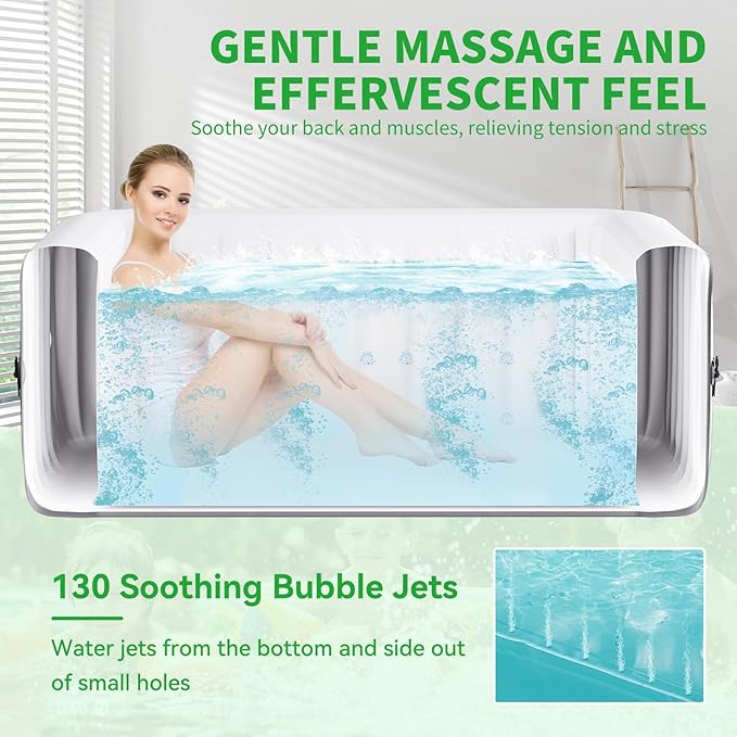 4-6 Person Square Inflatable Hot Tub, Blow Up Portable Hot Tub, Leak-Proof PVC Outdoor Spa with 130 Strong Air Jets, Heater Pump and Insulated Cover