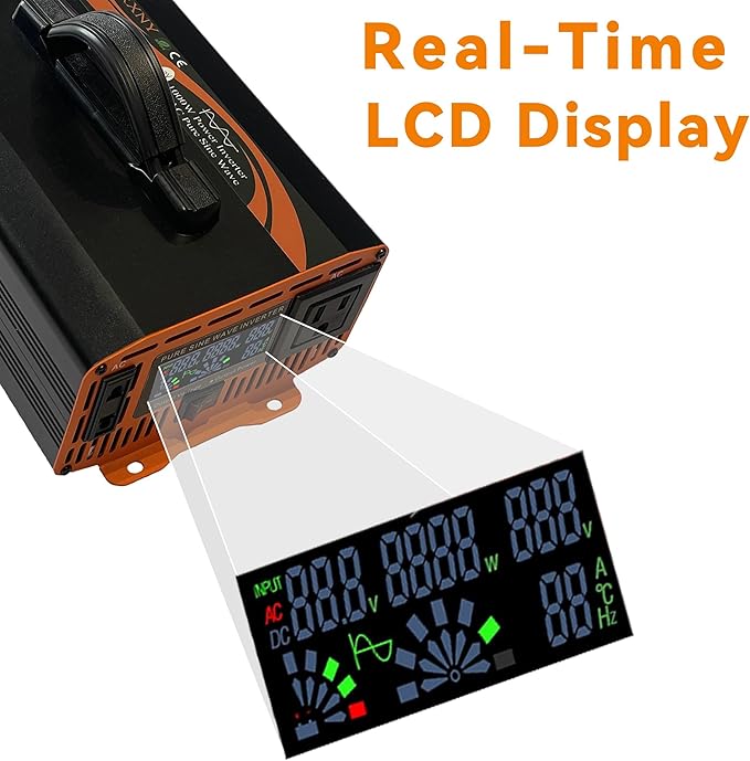 1000W Power Inverter 48V DC to 110V 120V AC Converter Pure Sine Wave LCD Display for RV Truck Camping Off Grid Home Solar with Handle