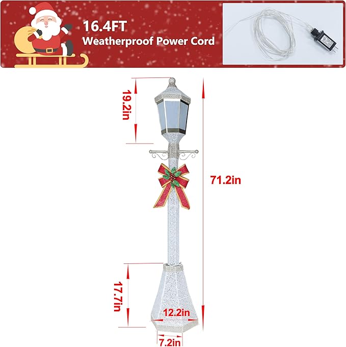 VEIKOU 6FT Lighted Lamp Post for Outdoor Christmas Decorations, Light-up Street Lamp with 120 LED Lights & Red Bow, Christmas Decorations Outside for Yard Garden Lawn Porch Holiday Xmas