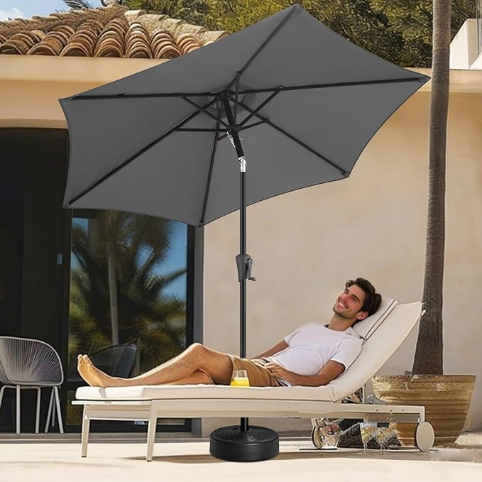 FLAME&SHADE 7.5ft Patio Umbrella - Outdoor Umbrella with Push Button Tilt and Crank for UV Protection, Table Market Umbrella for Garden, Deck, Backyard, Pool and Beach(Anthracite)