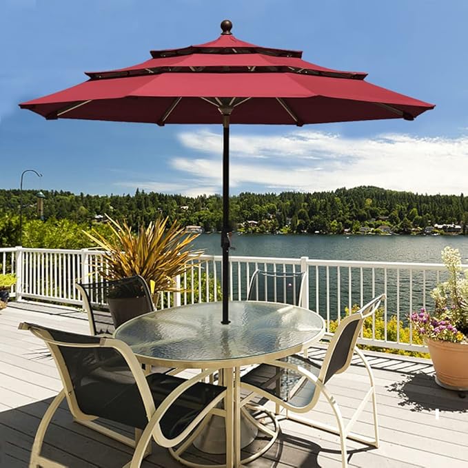 EliteShade USA 10-Year-Non-Fading 9Ft 3 Tiers Market Umbrella Patio Umbrella Outdoor Table Umbrella with Ventilation, Burgundy
