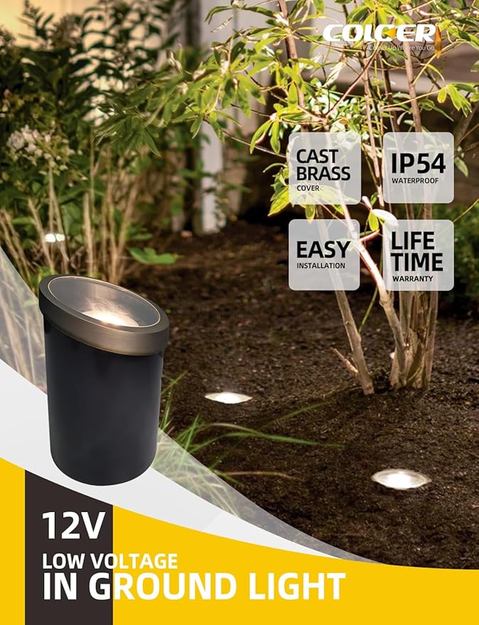 COLOER In-Ground Well Lights Large Size, LED Outdoor Low Voltage Pathway Lights, IP65 Waterproof Landscape Lighting for Ground, Garden Underground Light,12-Pack Without Bulb