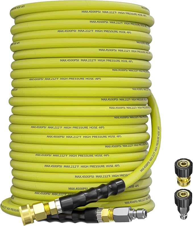 Pressure Washer Hose 125FT 3/8" for Cold and Hot Water 212°F, with Swivel Quick Connect, 4500PSI Kink Resistant Grade Steel Wire Braided, Power Washer Hose With 2pcs M22-14mm Adapter
