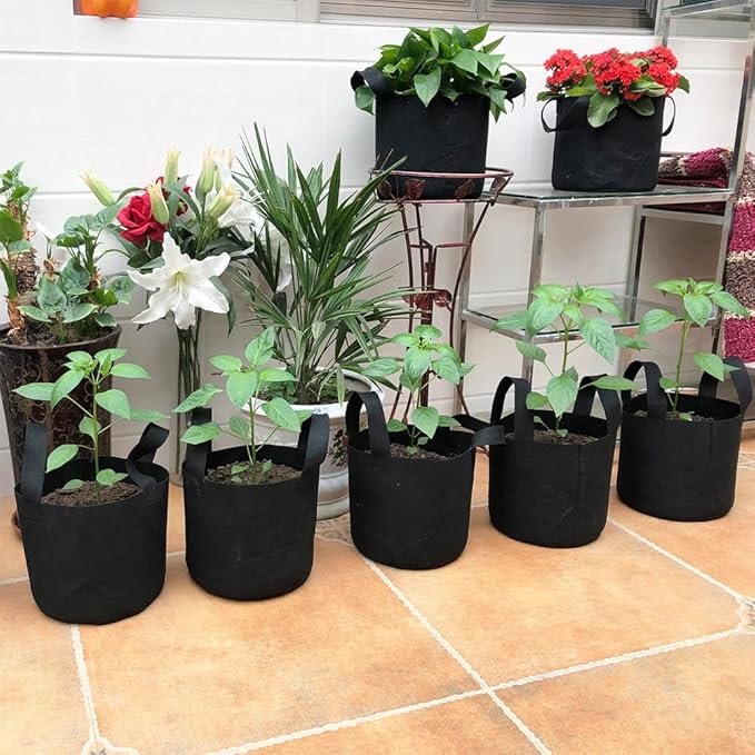 JERIA 24-Pack 5 Gallon Nonwoven Grow Bags, Plant Grow Bags，Heavy Duty Aeration Fabric Pots with Durable Handles, Come with 24 Pcs Plant Labels