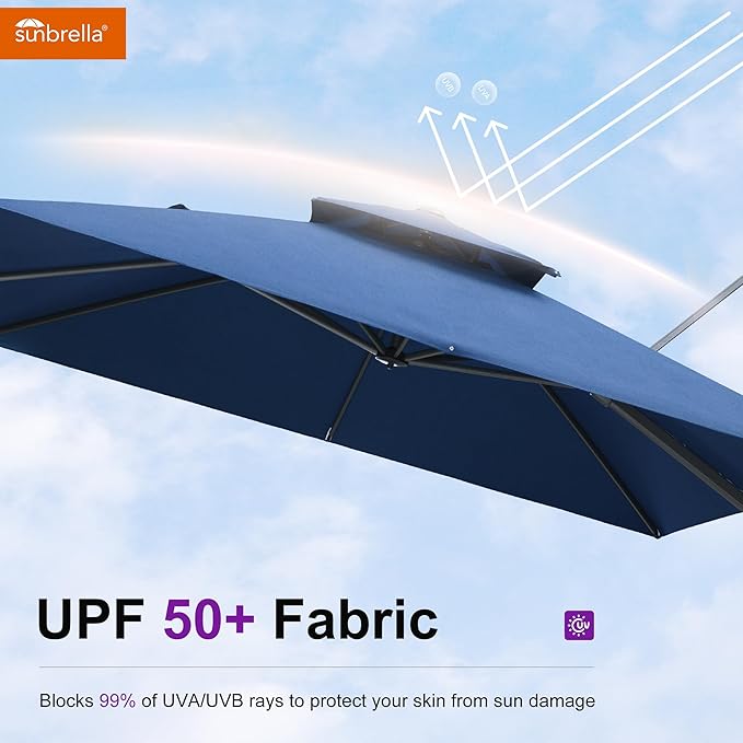 PURPLE LEAF Cantilever Umbrella with Base Included 9' X 12' Outdoor Double Top Large Rectangle Umbrella Heavy Duty 360° Rotation Offset Patio Umbrella for Garden Deck Pool Backyard Spectrum Indigo