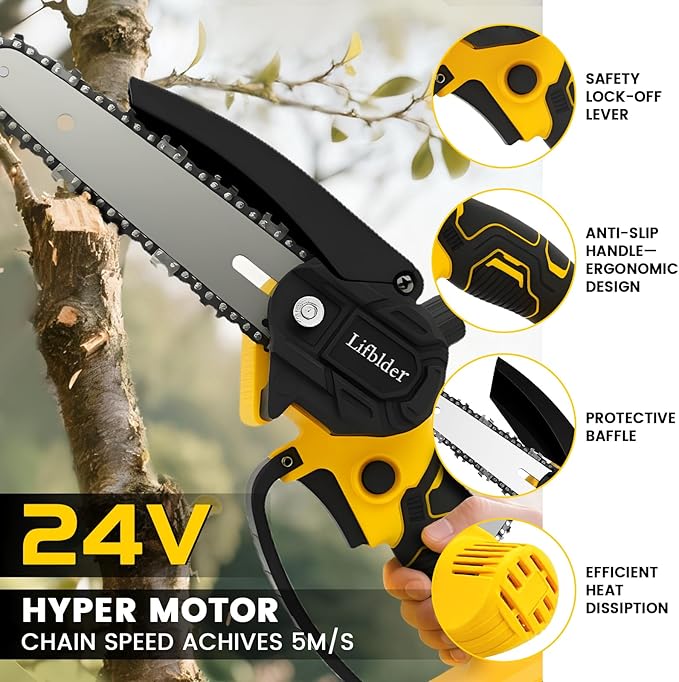 Mini Chainsaw Cordless Fit for DeWalt Battery 20V, 6-Inch & 4-Inch 2-in-1 Electric Chainsaw with Auto Oiling, 5m/s Chain Speed & Safety Lock, Lightweight for Branch Pruning, Tree Trimming (NO Battery)