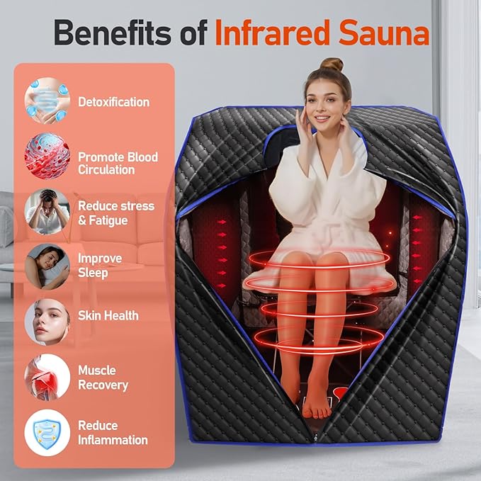 Infrared Sauna Box for Home, Portable Personal Dry Sauna for Weight Loss and Detox, Carbon Crystal Heating, 9 Levels, 3.3'x2.9'x2.6'