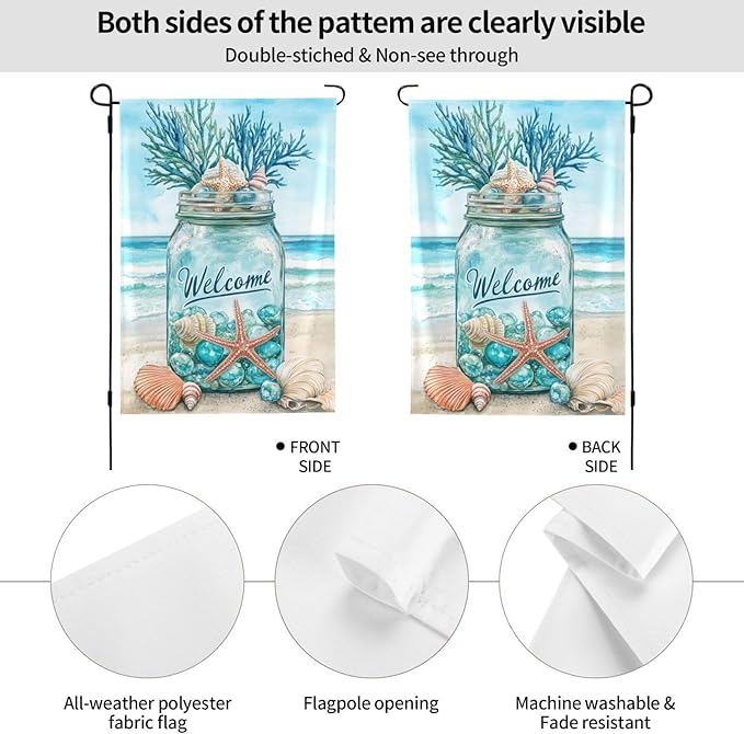 Seashells Ocean Garden Flag Vertical Double Sided Outdoor Yard Flags 12.5x18 Inch Burlap Banners Vertical Double Sided for Outdoor Decor Lawn