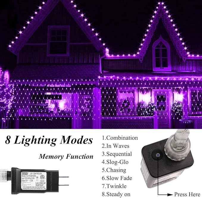 240LED Net Light Halloween Decor Mesh Lights, Tree Warp Fairy Lights Outdoor Hanging String Light for Home, Bedroom, Christmas, Garden, Walkway, Bushes Decor-9.8ft x 6.6ft(Purple)