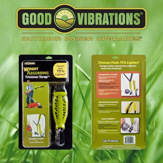 Good Vibrations Zero Gravity - Universal Weight Absorbing String Trimmer Strap with Bungee PRO-X System & Deluxe Comfort Shoulder Pad - Reliefs Body Tensions & Stabilizes Trimmer for Maximum Control