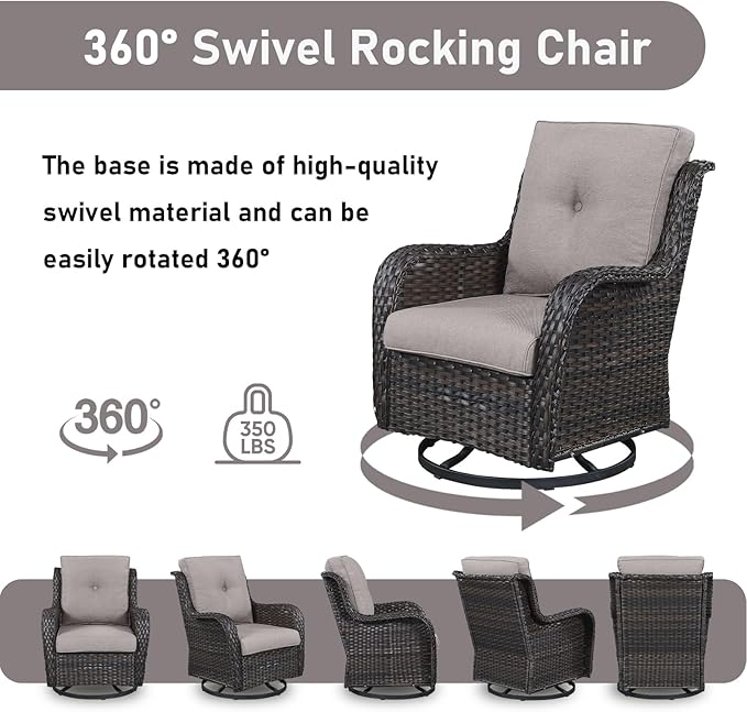 4 Piece Patio Furniture-with 50,000 BTU Gas Propane Fire Pit Table Outdoor Patio Furniture with Swivel Rocker Chairs,Outdoor Couch