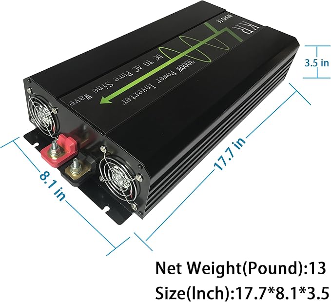 3000W Pure Sine Wave Power Inverter Converter 24V DC to 120V AC 60HZ Off Grid with LCD Display for RV Camping Home Solar