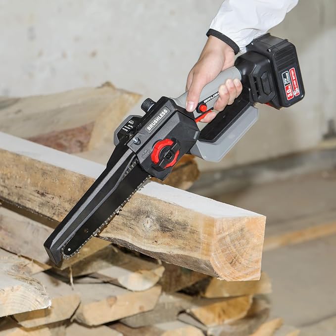 8 Inch Mini Chainsaw, 1150W 5000RPM Brushless Handheld Electric Chain Saw with Chain Guide Plate 2x3.0A Batteries And Other 6 Accessories
