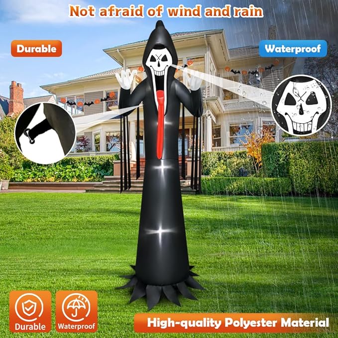 10 FT Halloween Inflatable Grim Reaper Decoration with Led Light Scary Halloween Inflatables Outdoor Lawn Decor Decorations Blow up Inflatables for Holiday