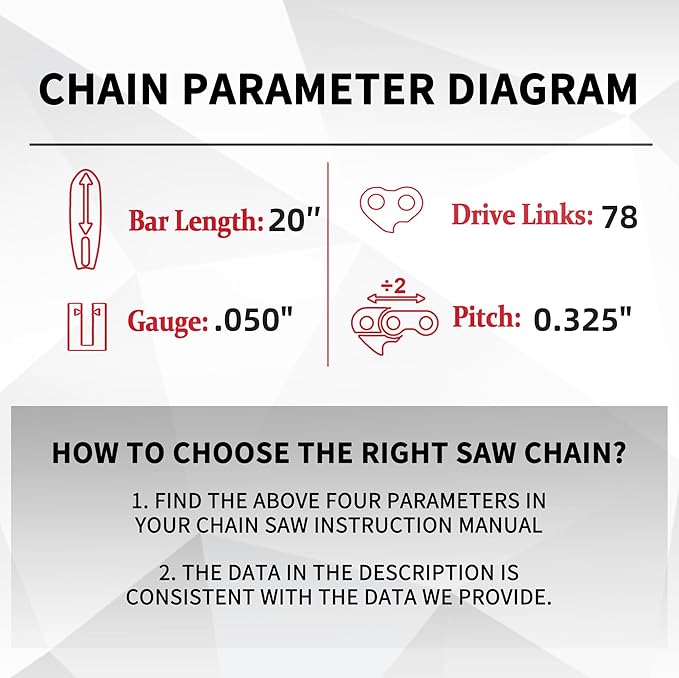 E & S 3 Pack 20 Inch Chainsaw Chain .325" Pitch .050" Gauge 78 Drive Links Semi-Chisel Chain Saw Chains for Husqvarna, Poulan, Craftsman, Greenworks and More Chainsaw Brands