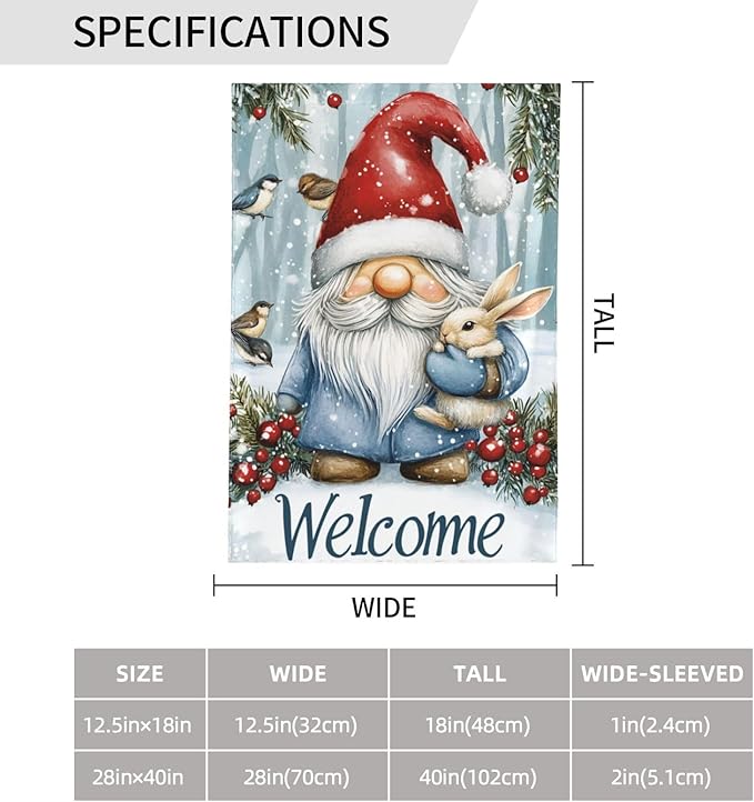 Christmas Gnome Garden Flag Vertical Double Sided Outdoor Yard Flags 12.5x18 Inch Burlap Banners Vertical Double Sided for Outdoor Decor Lawn