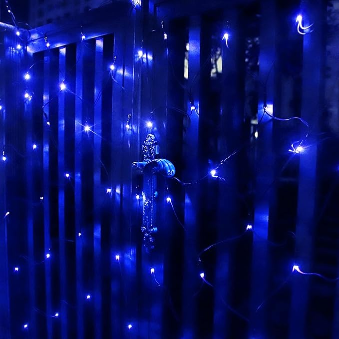 Solar Net Lights Outdoor Mesh Lights Christmas Decorations, 200LED String Tree Wrap Waterproof 19 Modes for Bushes, Fence,Garden, Shrubs,Trunk, Halloween,Xmas Decor (Blue, 9.8ft x 6.6ft)