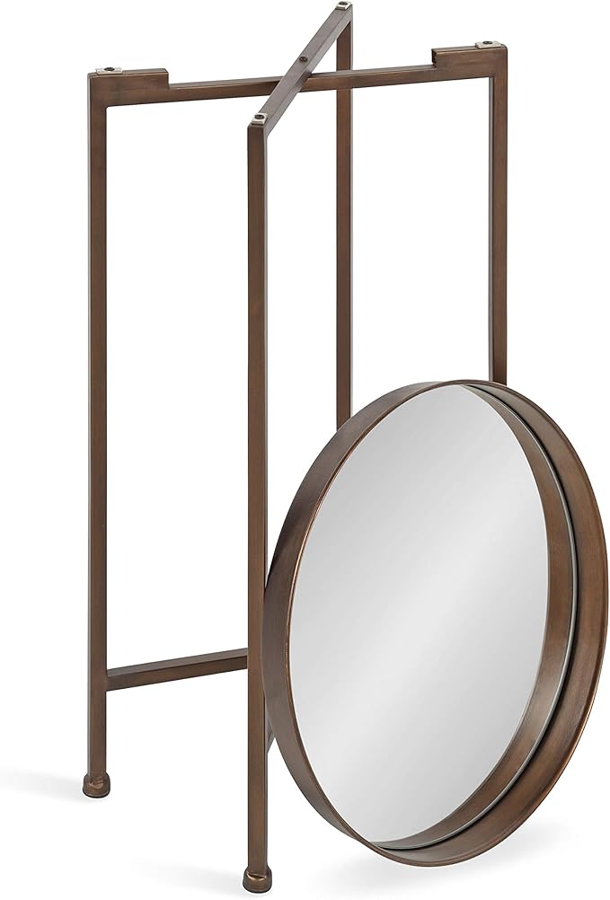 Kate and Laurel Celia Round Metal Foldable Accent Table with Mirror Tray Top, Bronze