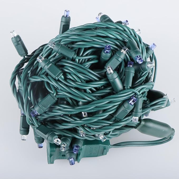 100 LED 5MM Blue and Cool White Christmas Lights, 33FT Indoor/Outdoor String Light, Mini Lights for Garden, Patio, Christmas Trees - Green Wire, Commercial Grade, UL Listed