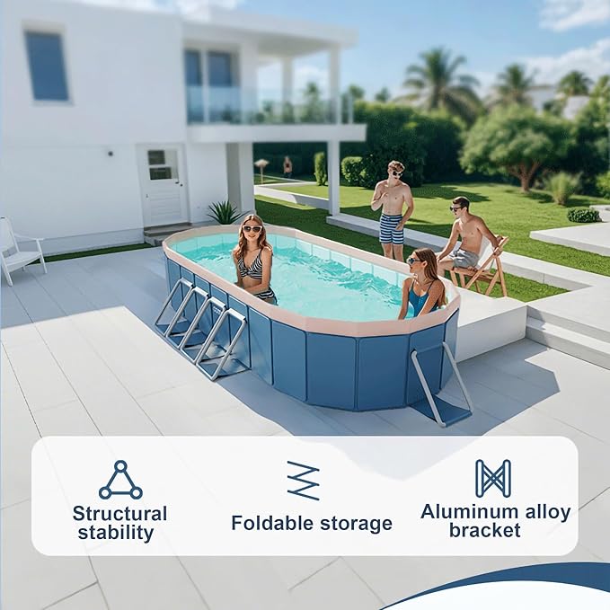 3.0m Oval Non-Inflatable Garden PVC Swimming Pool in Blue-Gray
