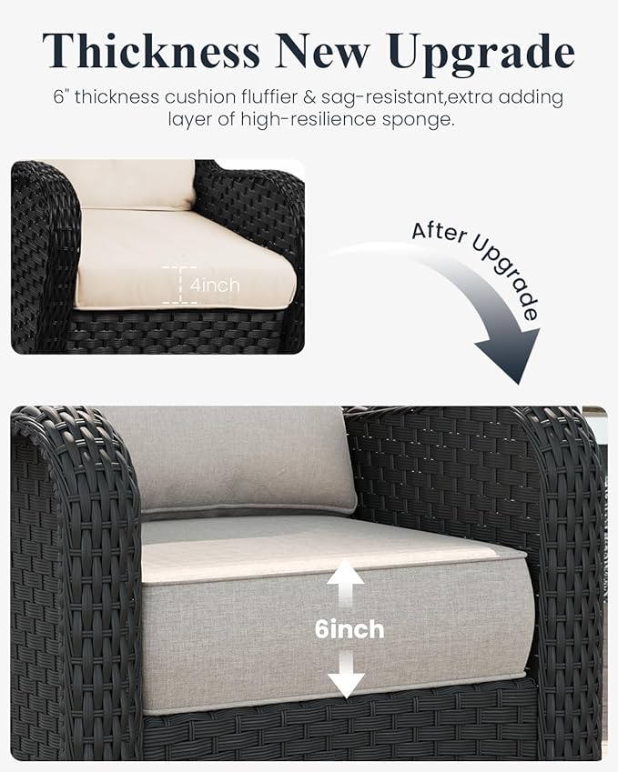LayinSun 9 Piece Wicker Outdoor Furniture Set with 6-inch Comfy Cushions, High Back Patio Furniture Set with Swivel Rocking Chairs and Side Table