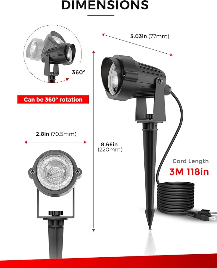 L LOHAS LED Red Spotlight Outdoor, Christmas Red Spot Lights for Yard, Auto On/Off 5W 120V Landscape Lighting for House, Holiday, Trees, Decoration, 450LM IP66 Waterproof, UL Listed, 2 Pack