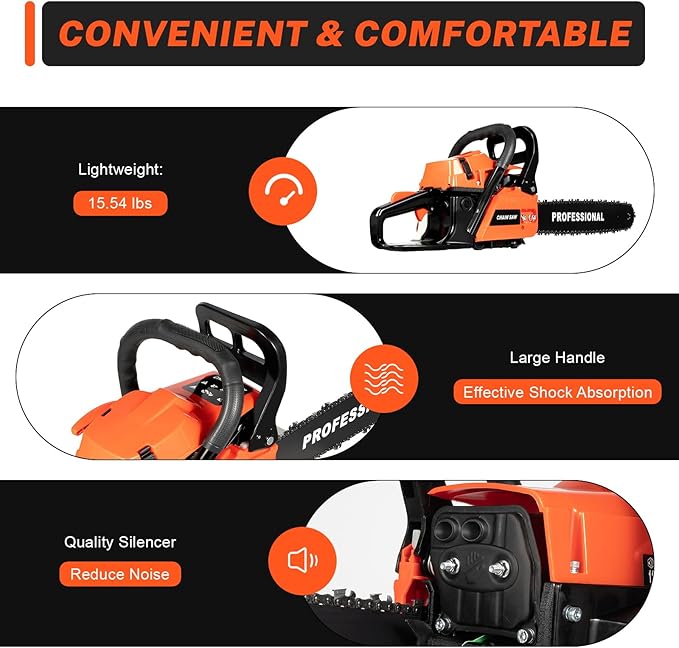 58cc Gas Chainsaw, 20 Inch Gas Powered Chainsaws with Tool Bag, 3.6HP 2-Cycle Handheld Cordless Petrol Gasoline Chain Saw for Cutting Tree Wood Trimming Garden Farm
