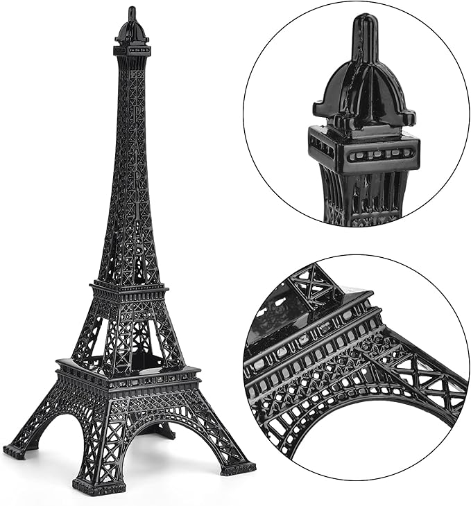 ESHATO Black Metal Eiffel Tower Statue, 10inch Decorative Figurine Replica Stand Holder for Cake Topper Table Decor Gift Party Home Decoration