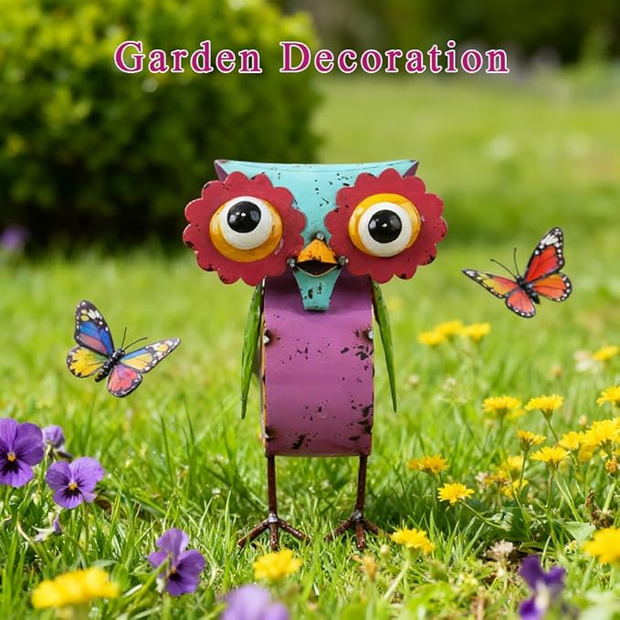 Metal Owl Statue Outdoor Garden Decor-Yard Art Gift, Funny Owl Sculpture for Patio, Lawn, Backyard- Indoor Figurine for Birthday, Housewarming, Christmas