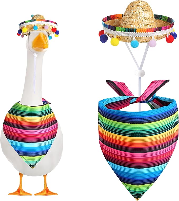 XIMEO Porch Goose Outfit for 17" & 23" Lawn Goose – Striped Poncho & Hat Clothes Set – Outdoor Porch Goose Decoration for Duck or Garden Statues