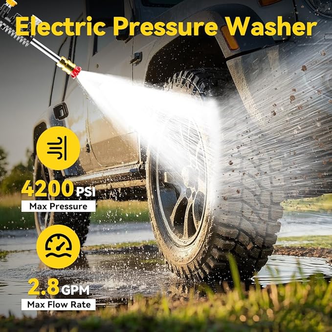 Electric Pressure Washer, Power Washer with Foam Cannon, High Pressure Cleaning Machine with 4 Quick Connect Nozzles for Cars/Fences/Driveways/Patios/Home Cleaning